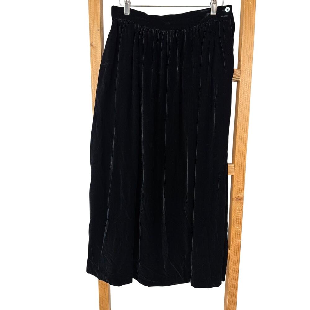 Vintage 80's Evan Picone Black Silk Blend Velvet ILGWU Long Skirt Size 14